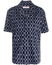 Chemise à manches courtes géométrique bleu marine Orlebar Brown