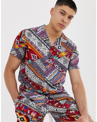 Chemise à manches courtes géométrique multicolore New Look