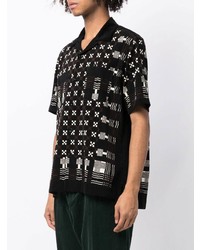 Chemise à manches courtes géométrique noire Sacai