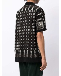 Chemise à manches courtes géométrique noire Sacai