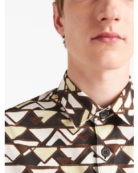 Chemise à manches courtes géométrique noire Prada