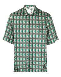 Chemise à manches courtes géométrique vert foncé