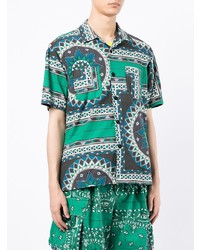 Chemise à manches courtes géométrique verte Sacai