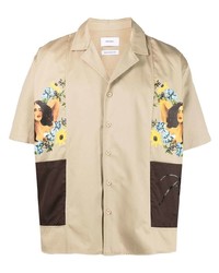 Chemise à manches courtes imprimée beige Rhude