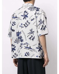 Chemise à manches courtes imprimée blanc et bleu marine Coohem