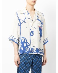 Chemise à manches courtes imprimée blanc et bleu marine Charles Jeffrey Loverboy