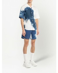 Chemise à manches courtes imprimée blanc et bleu marine Alexander McQueen