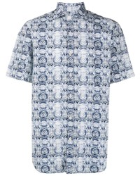 Chemise à manches courtes imprimée blanc et bleu marine Canali