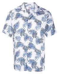 Chemise à manches courtes imprimée blanc et bleu marine Eleventy