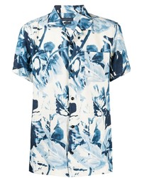 Chemise à manches courtes imprimée blanc et bleu marine Glanshirt