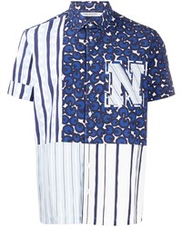 Chemise à manches courtes imprimée blanc et bleu marine Neil Barrett