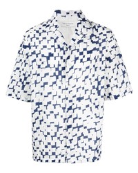 Chemise à manches courtes imprimée blanc et bleu marine Officine Generale