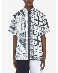 Chemise à manches courtes imprimée blanc et bleu marine Dolce & Gabbana