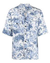 Chemise à manches courtes imprimée blanc et bleu 120% Lino