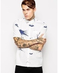 Chemise à manches courtes imprimée blanc et bleu Asos