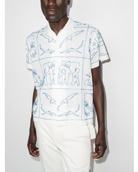 Chemise à manches courtes imprimée blanc et bleu Bode