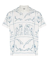 Chemise à manches courtes imprimée blanc et bleu Bode