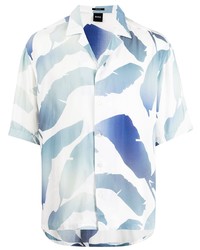 Chemise à manches courtes imprimée blanc et bleu BOSS
