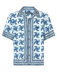 Chemise à manches courtes imprimée blanc et bleu Dolce & Gabbana