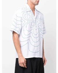 Chemise à manches courtes imprimée blanc et bleu Marni