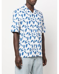 Chemise à manches courtes imprimée blanc et bleu Sunspel