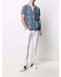 Chemise à manches courtes imprimée blanc et bleu Daniele Alessandrini