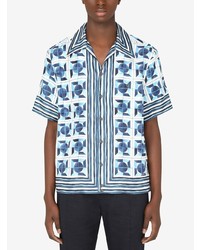 Chemise à manches courtes imprimée blanc et bleu Dolce & Gabbana