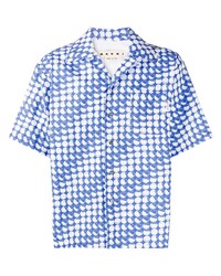 Chemise à manches courtes imprimée blanc et bleu Marni