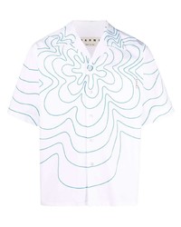 Chemise à manches courtes imprimée blanc et bleu Marni