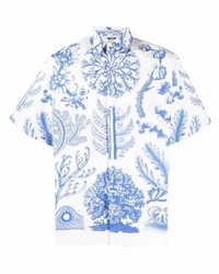 Chemise à manches courtes imprimée blanc et bleu MSGM