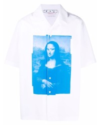 Chemise à manches courtes imprimée blanc et bleu Off-White
