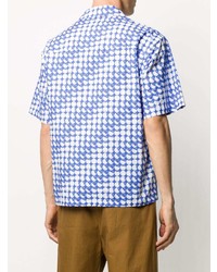 Chemise à manches courtes imprimée blanc et bleu Marni