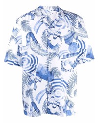 Chemise à manches courtes imprimée blanc et bleu Sunspel