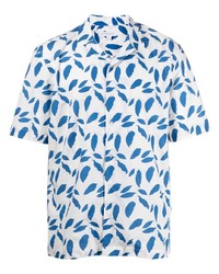 Chemise à manches courtes imprimée blanc et bleu Sunspel