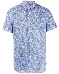 Chemise à manches courtes imprimée blanc et bleu Tommy Hilfiger