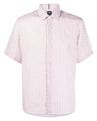 Chemise à manches courtes imprimée blanc et rose BOSS