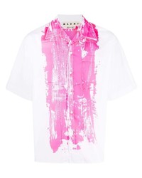 Chemise à manches courtes imprimée blanc et rose Marni