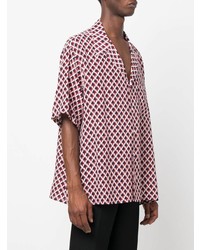 Chemise à manches courtes imprimée blanc et rouge et bleu marine Valentino