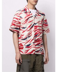 Chemise à manches courtes imprimée blanc et rouge et bleu marine Moncler
