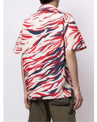 Chemise à manches courtes imprimée blanc et rouge et bleu marine Moncler