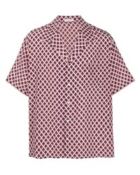 Chemise à manches courtes imprimée blanc et rouge et bleu marine Valentino