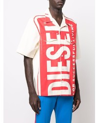 Chemise à manches courtes imprimée blanc et rouge Diesel