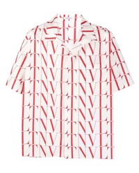 Chemise à manches courtes imprimée blanc et rouge Valentino
