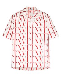 Chemise à manches courtes imprimée blanc et rouge Valentino