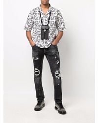 Chemise à manches courtes imprimée blanche et noire Philipp Plein