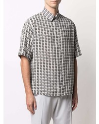 Chemise à manches courtes imprimée blanche et noire Fendi