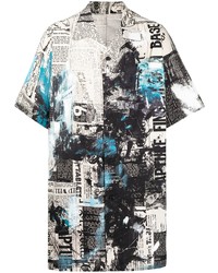 Chemise à manches courtes imprimée blanche Yohji Yamamoto
