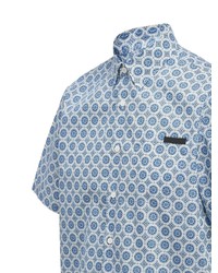 Chemise à manches courtes imprimée bleu clair Prada