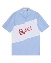 Chemise à manches courtes imprimée bleu clair Gucci