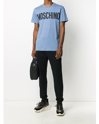 Chemise à manches courtes imprimée bleu clair Moschino